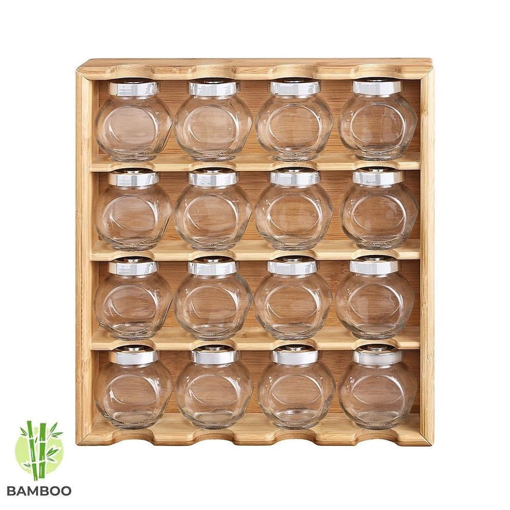 Merkloos Decopatent® Kruidenrekje Ophangbaar - Kruidenrek Inclusief 16 Kruidenpotjes - Bamboe Hout - 4 Laags