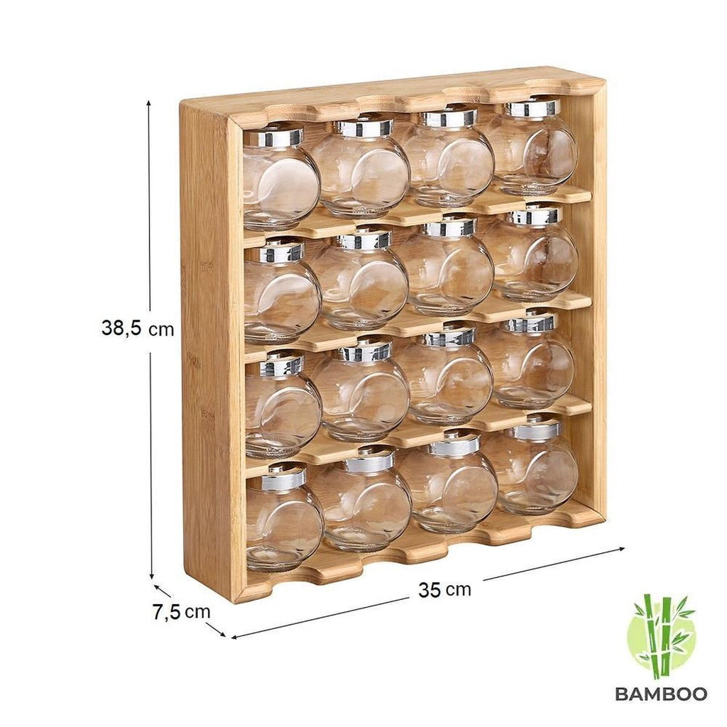 Merkloos Decopatent® Kruidenrekje Ophangbaar - Kruidenrek Inclusief 16 Kruidenpotjes - Bamboe Hout - 4 Laags