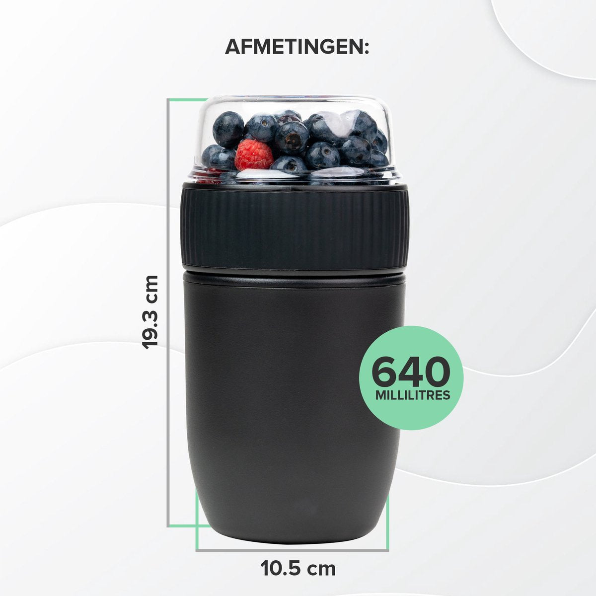  Coninx Yoghurtbeker To Go - Muesli Beker To Go - Lunchbeker - Mueslibeker 640ml (450ml+190ml) - Zwart