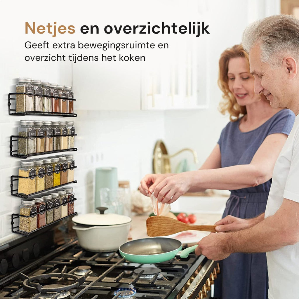  Comforder Kruidenrek Ophangbaar - Kruiden Organizer - 4 Kruidenrekken - Voor 24 Kruidenpotjes - Zwart