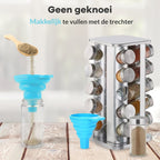  LuZana® Draaibaar Kruidenrek -RVS- Staand Met Potjes - 20 Kruidenpotjes Met Strooideksel – Incl. Labels, Krijtstift En Trechter