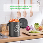  Professionele Bewaardozen - Set Van 3 - Voor Aardappels, Uien En Knoflook - Retro Design - Voorraadcontainer Van Metaal - Keukenopslag - Groentes Bewaren Voor Lange Tijd - Perfect Cadeau Voor In De Keuken