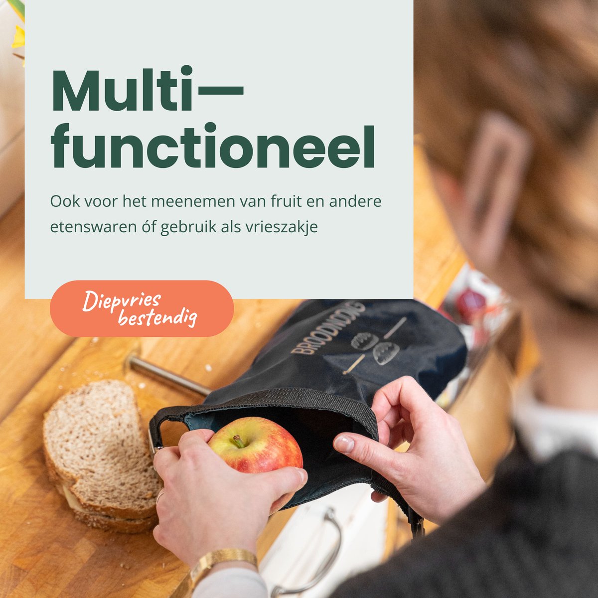  BROODNODIG® - Herbruikbare Boterhamzak - Van 100% Gerecyclede PET-flessen - Ideaal Als Diepvrieszakjes - Lunchzak - Herbruikbaar Boterhamzakje - Foodwrap - Lunchbox - 30x20cm - Zwart