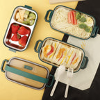  Lunchbox, Bento Box Voor Volwassenen Kinderen, Kinderlunchbox Met Compartimenten, 3-laags Lekvrije Bento-lunchbox Met Vork, Lepel, Geschikt Voor Lunchbox Voor Werk, Kantoor, School (2,25L Groen)