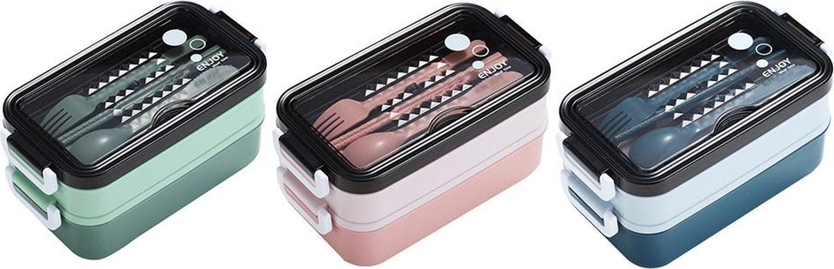  Lunchbox - Meal Prep Bakjes - Lunch Box Met Deksel - Meal Prep – Bento Box - Lunchtrommel Met Bestek Groen