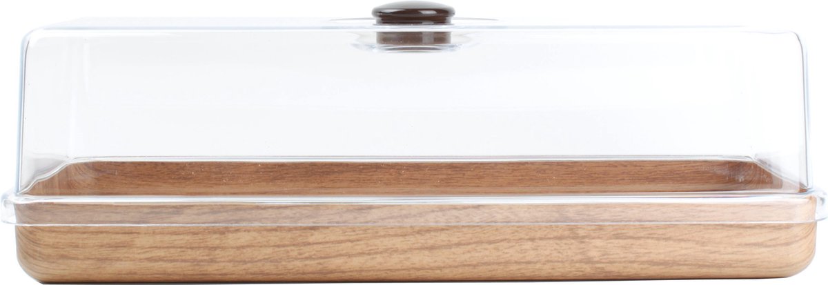  Cake Bewaardoos - Met Stolp - Kunststof - Houtlook - 39x16cm