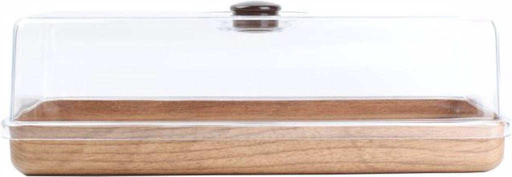 Cake Bewaardoos - Met Stolp - Kunststof - Houtlook - 39x16cm