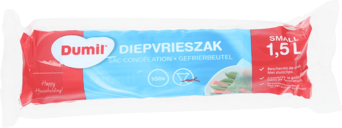  Dumil® | 5 Rollen A 100 Diepvrieszakjes Sluitstrip Small 1,5 Liter | Freezerbag
