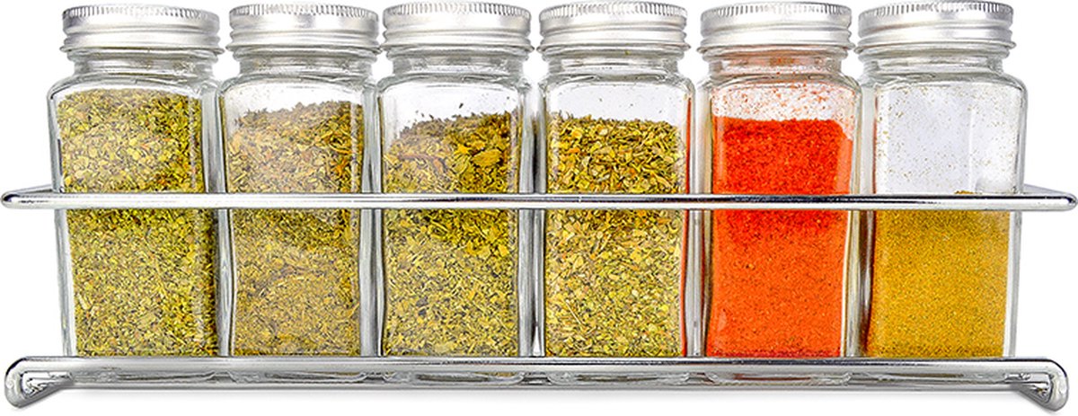  Mmoods Kruidenrek Ophangbaar Zonder Boren - 2 Laags Voor 16 Kruidenpotjes - Speciaal Voor Muur, Wandkast, Kastdeur - Hangende Kruidenorganizer Keuken - Keukenaccessoires