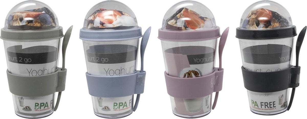 Merkloos Yoghurt Beker To Go - Kunststof - Ø8 X H16 Cm ( U Kunt Geen Kleur Keuze Opgeven)