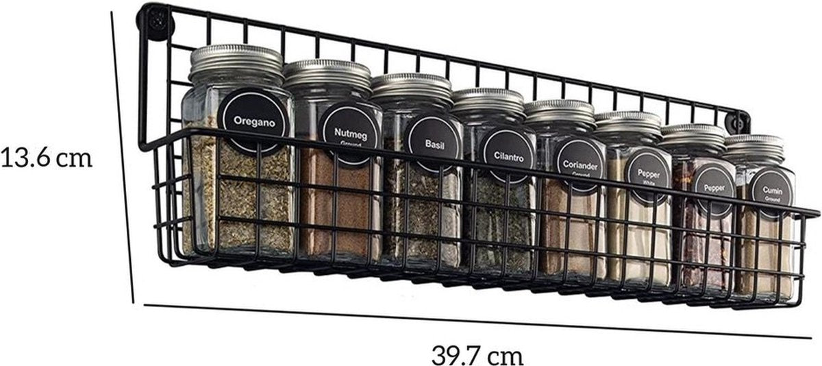  Friendly Kitchen Ophangbaar Kruidenrek - 4 Kruidenrekjes Voor Totaal 32 Kruidenpotjes - Spice Rack - Staal - Zwart