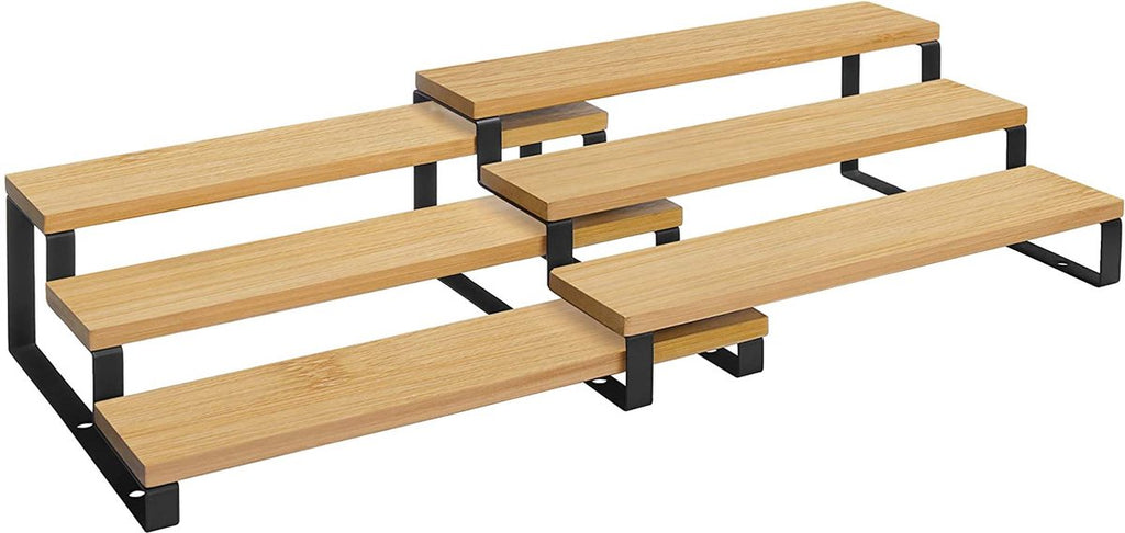  Kruidenrekken, Set Van 2, Keukenrekken, Met 3 Planken, Bamboe, Uitschuifbaar, Stapelbaar, Voor Keuken, Werkblad, Zwart