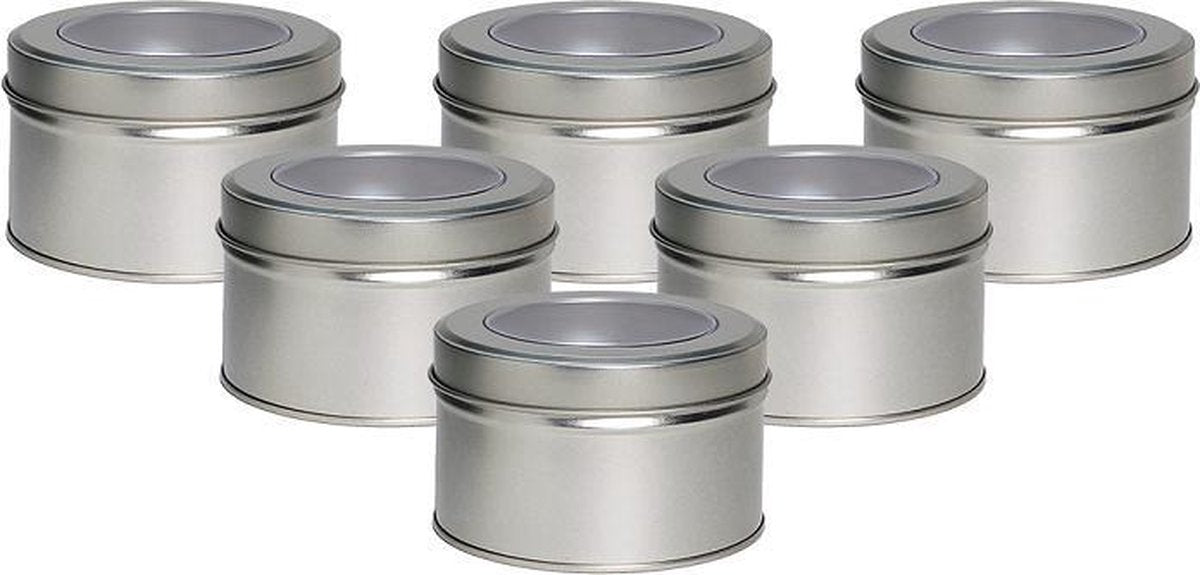 Merkloos Theeblik Rond Met Kijkvenster 100 Gram - 6 Stuks