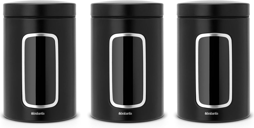  Brabantia Voorraadbussen - 1,4 L - Matt Black - 3 Stuks - Met Venster