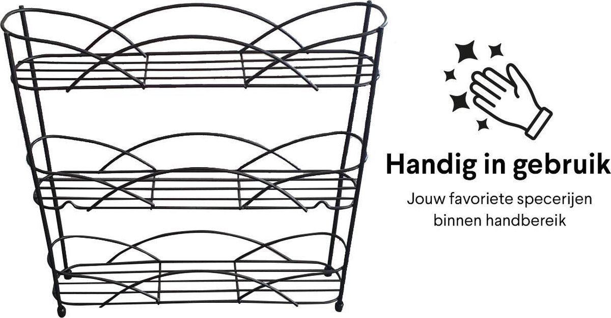  Zindoo - Kruidenrek - Standaard - 3-laags - Ophangbaar - 18 Kruiden Potjes - Anti-slip Pootjes - Spice Rack - Specerijenrek - Keukenorganizer - Keukenaccessoires