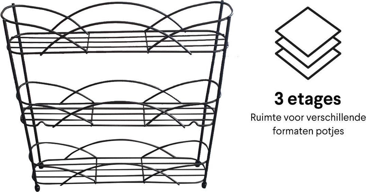  Zindoo - Kruidenrek - Standaard - 3-laags - Ophangbaar - 18 Kruiden Potjes - Anti-slip Pootjes - Spice Rack - Specerijenrek - Keukenorganizer - Keukenaccessoires