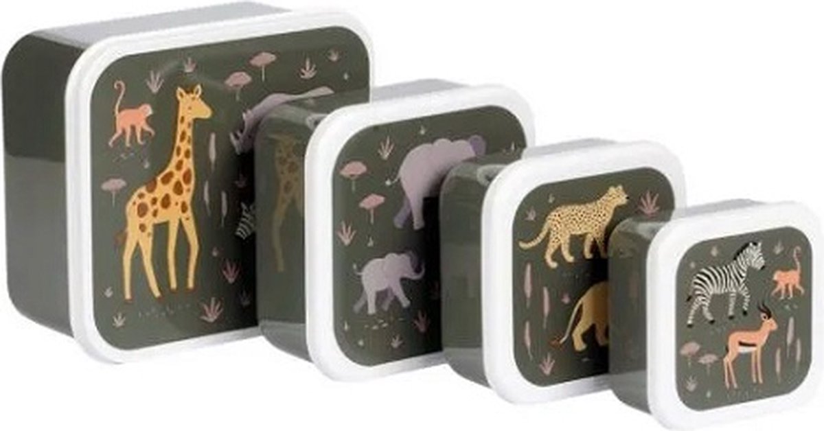  A Little Lovely Company - Brooddoos - Broodtrommel -Lunch &amp; Snack Box Set Van 4 - Savanne