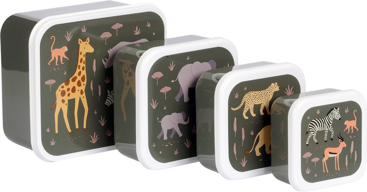 A Little Lovely Company - Brooddoos - Broodtrommel -Lunch &amp; Snack Box Set Van 4 - Savanne