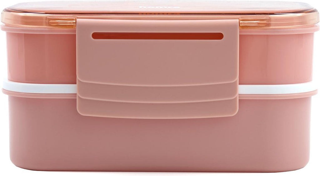  Homra Lunchbox STAQS Pink - Bento Box - 2 Laags Broodtrommel - 3 Compartimenten - Roze - Lunch To Go - Duurzaam Kunststof - BPA Vrij - 3 Vaks Lunchtrommel Voor Volwassenen - Inclusief Bestek - Magnetron, Diepvries, Vaatwasser Bestendig - Vers Houden