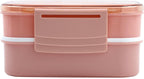  Homra Lunchbox STAQS Pink - Bento Box - 2 Laags Broodtrommel - 3 Compartimenten - Roze - Lunch To Go - Duurzaam Kunststof - BPA Vrij - 3 Vaks Lunchtrommel Voor Volwassenen - Inclusief Bestek - Magnetron, Diepvries, Vaatwasser Bestendig - Vers Houden