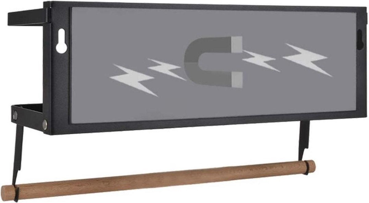 Merkloos Kruidenrek Zwart - Multifunctioneel Ophangbaar Keukenrek - Keukenrolhouder Zwart - Multifunctioneel Kruidenrek - Magnetisch Kruidenrek - Keuken Organizer - Koelkast Rek