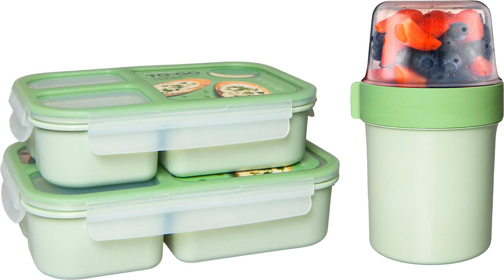  Lock&amp;Lock Lunchset - Yoghurtbeker En Lunchboxen - Bento Box - Muesli Beker - Snackdoosjes - Lunchpot - Met Compartimenten - Volwassenen En Kinderen - To Go - Lekvrij - BPA Vrij - Groen