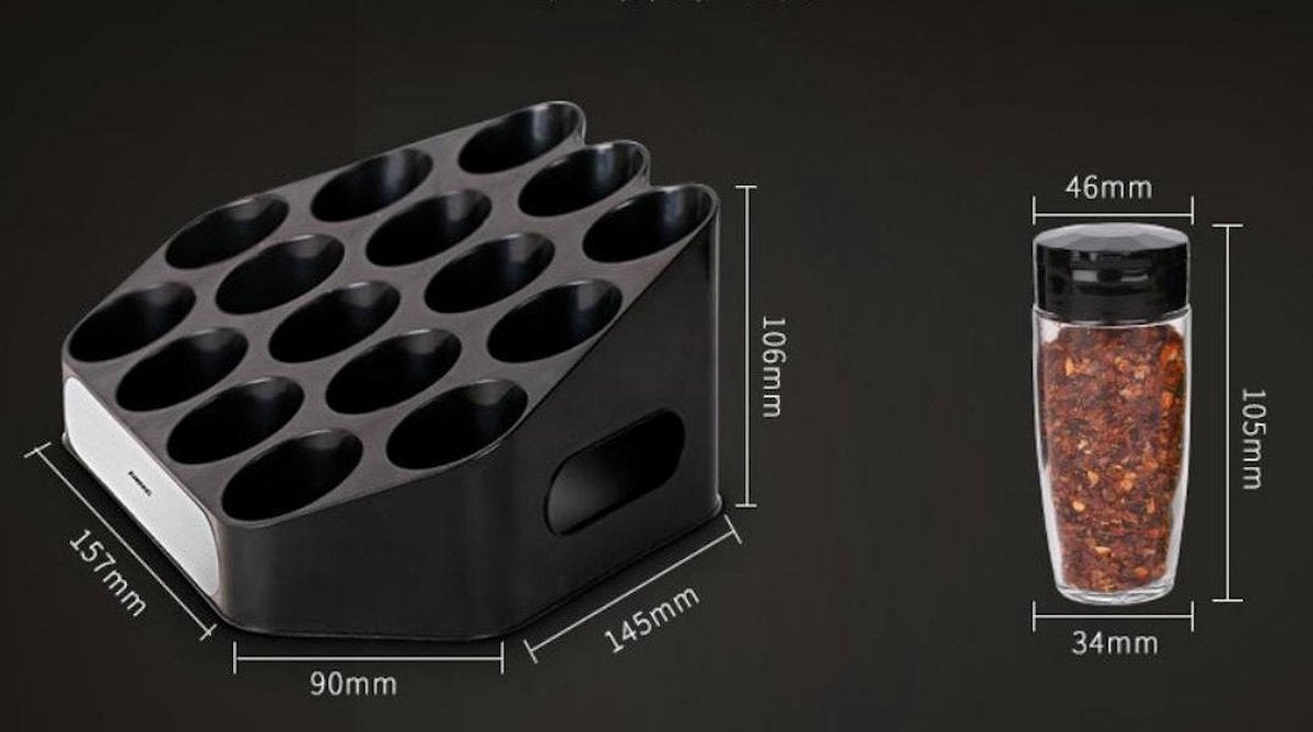 Merkloos Decopatent® Kruidenrek Incl. 16 Glazen Kruiden Potjes - Rvs Strooideksel - Staand Kruiden &amp; Specerijen Rek - Kruidenpotjes Glas