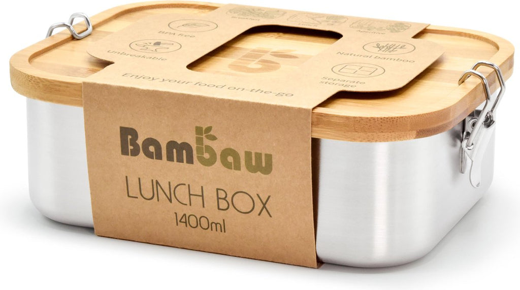  Bamboe Lunch Box 1400 Ml | Broodbox | Ecologisch | Roestvrijstalen Lunchbox | Bentobox No Leak | Smaakloos | Bamboe Grote Broodtrommel | Lunchbox Volwassenen | Lunchbox RVS Bamboe | Bambaw