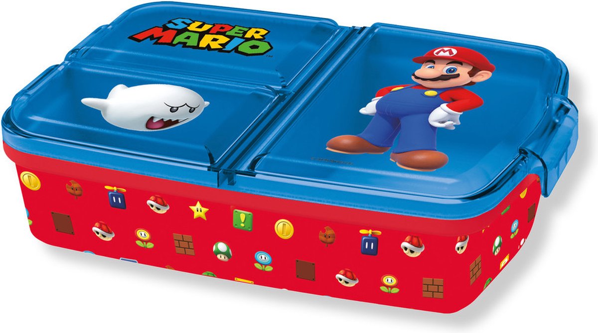 Mickey Mouse Super Mario Broodtrommel 3 Vakjes - 18x13 Cm - Brooddoos - Lunchbox