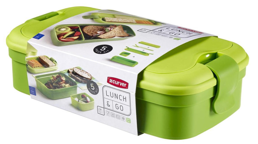  Curver Lunch&amp;Go - Vershouddoos - Lunchbox - Inclusief Bestek - 2/3 Compartimenten - Groen