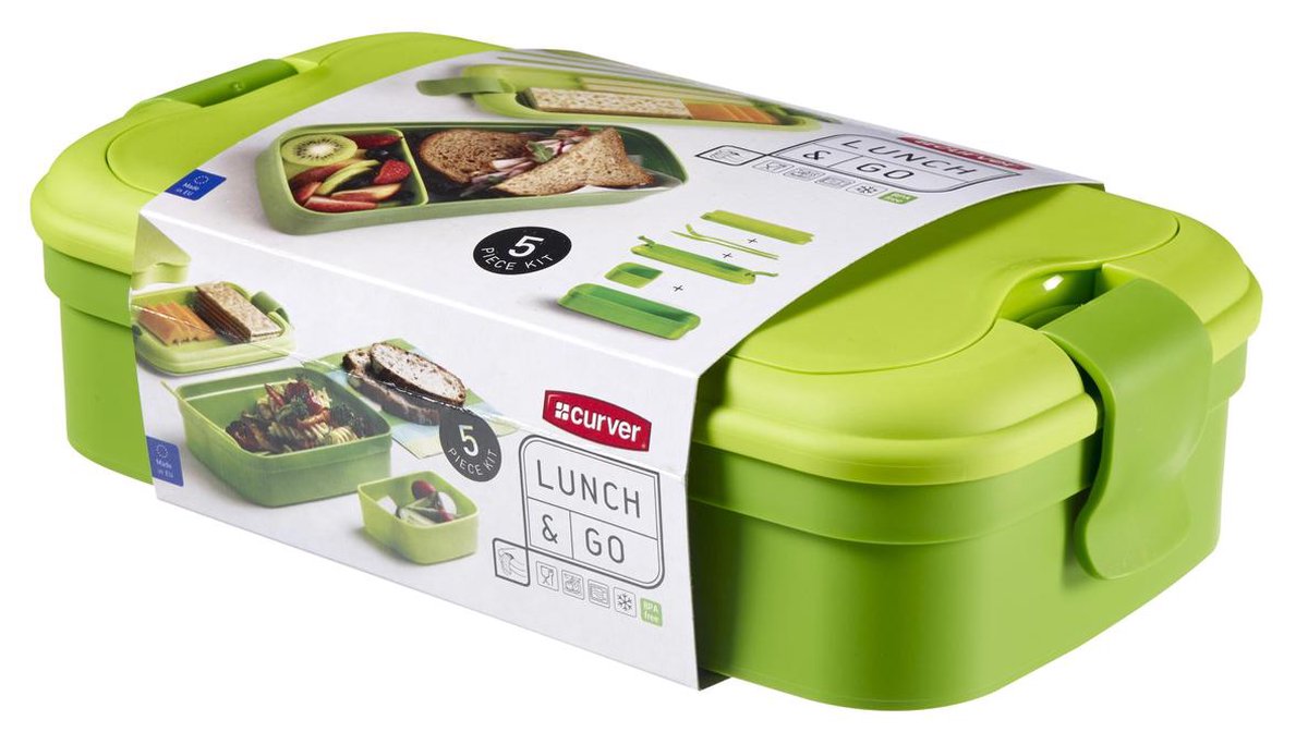  Curver Lunch&amp;Go - Vershouddoos - Lunchbox - Inclusief Bestek - 2/3 Compartimenten - Groen