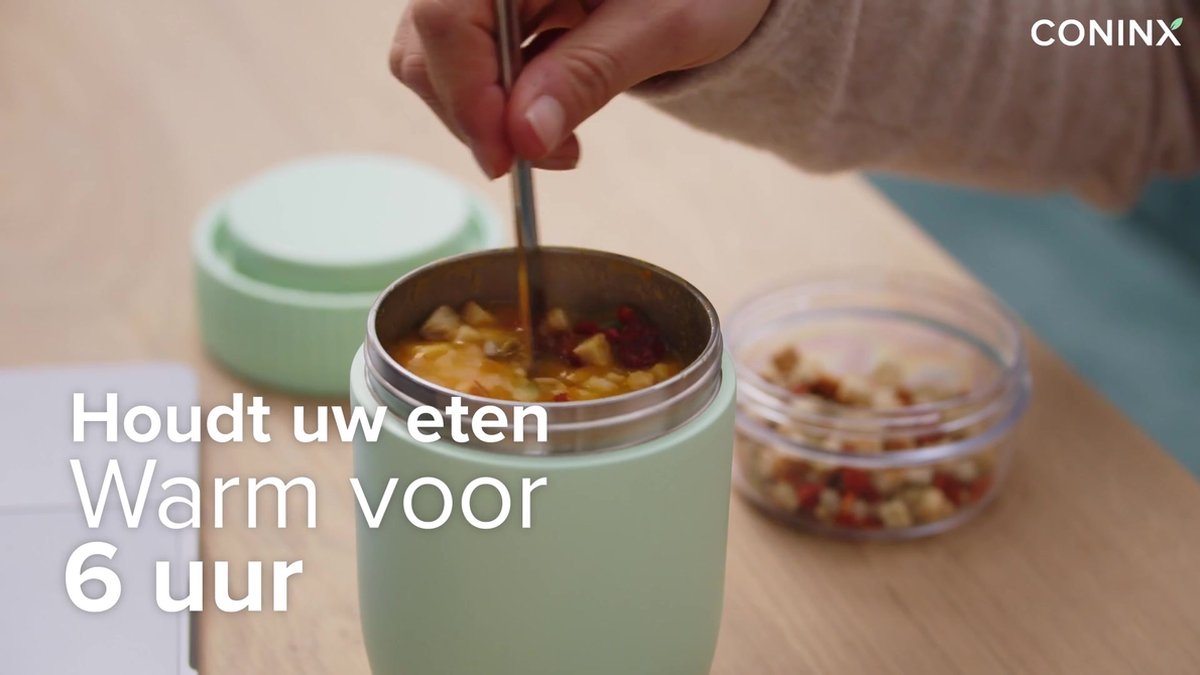  Coninx Thermos Lunchbox - Muesli Beker To Go - Isoleer Lunchpot - Yoghurtbeker To Go - Mueslibeker 840ml (600ml+240ml) - RVS