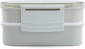  Homra Lunchbox STAQS Grey - Bento Box - 2 Laags Broodtrommel - 3 Compartimenten - Grijs - Lunch To Go - Duurzaam Kunststof - BPA Vrij - 3 Vaks Lunchtrommel Voor Volwassenen - Inclusief Bestek - Magnetron, Diepvries, Vaatwasser Bestendig - Vers Houden