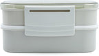  Homra Lunchbox STAQS Grey - Bento Box - 2 Laags Broodtrommel - 3 Compartimenten - Grijs - Lunch To Go - Duurzaam Kunststof - BPA Vrij - 3 Vaks Lunchtrommel Voor Volwassenen - Inclusief Bestek - Magnetron, Diepvries, Vaatwasser Bestendig - Vers Houden