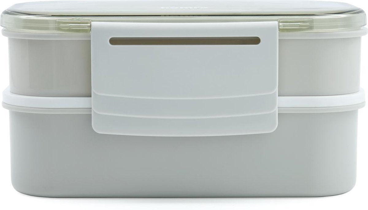  Homra Lunchbox STAQS Grey - Bento Box - 2 Laags Broodtrommel - 3 Compartimenten - Grijs - Lunch To Go - Duurzaam Kunststof - BPA Vrij - 3 Vaks Lunchtrommel Voor Volwassenen - Inclusief Bestek - Magnetron, Diepvries, Vaatwasser Bestendig - Vers Houden
