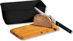  Melamine Broodtrommel Met Bamboe Snijplank | Brood Bewaar Doos Met Hoge Kwaliteit Bamboe Snij Plank | Met Bamboe Deksel, Te Gebruiken Als Brood Snijplank | Afm. 34 X 18 X 14 Cm. | Kleur Brood Trommel: ZWART