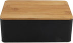  Set Van 2x Stuks Opbergblikken/bewaarblikken Zwart Met Bamboe Deksel 1,7L 19 X 13 X 7 Cm - Voorraadblikken/koekblikken