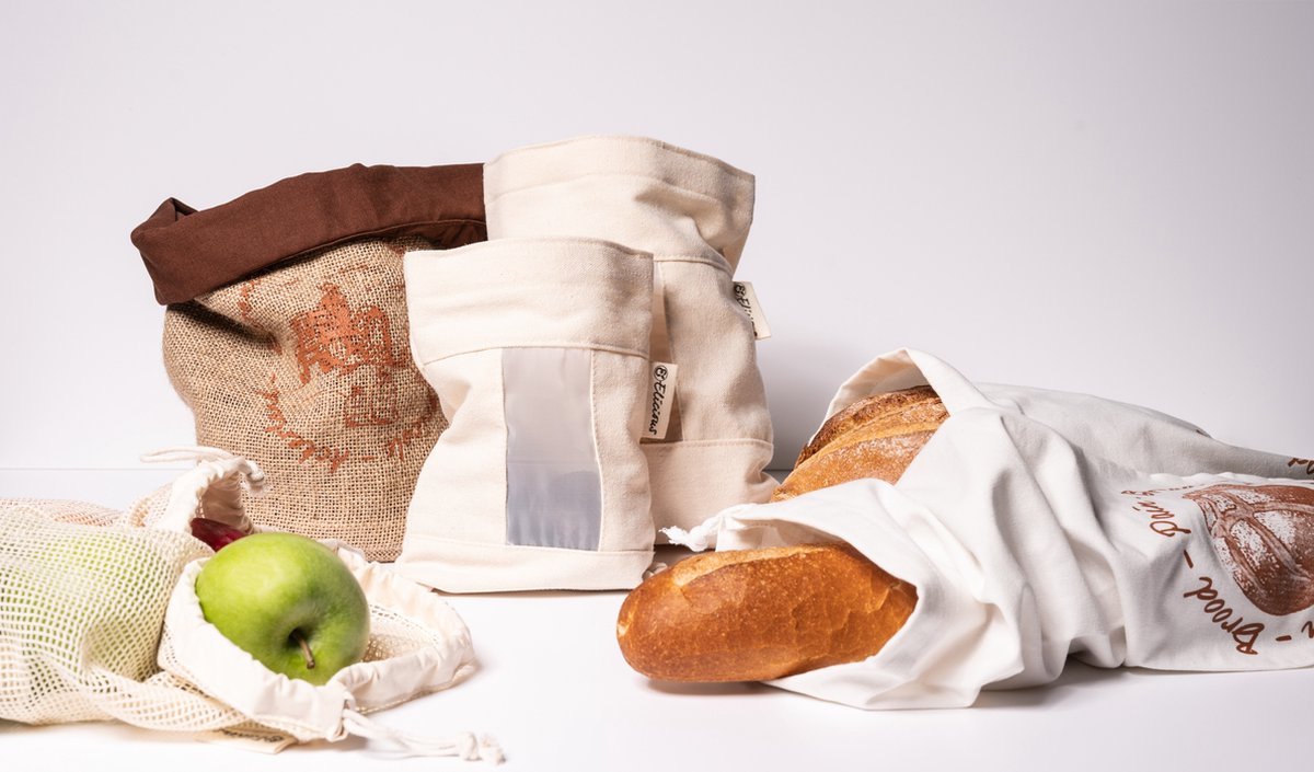  Elicious® - Broodzak - Herbruikbaar - Biologisch Katoen - GOTS Certificaat - Wasbaar - Zero Waste - Herbruikbare Zak