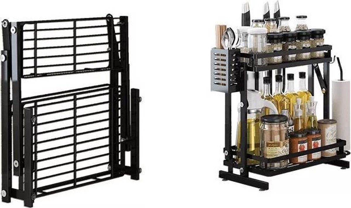  TammaT - Kruidenrek - Kruidenrek Staand - Inklapbare Keukenrek - 3-laags 35x21x56,5CM - Keuken Organizer - Aanrecht Organizer - Keuken Opslag - Roestvrij Staal - Opbergrek - Keuken Organizers - Roestvrij En Krasvrij