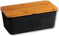  Melamine Broodtrommel Met Bamboe Snijplank | Brood Bewaar Doos Met Hoge Kwaliteit Bamboe Snij Plank | Met Bamboe Deksel, Te Gebruiken Als Brood Snijplank | Afm. 34 X 18 X 14 Cm. | Kleur Brood Trommel: ZWART