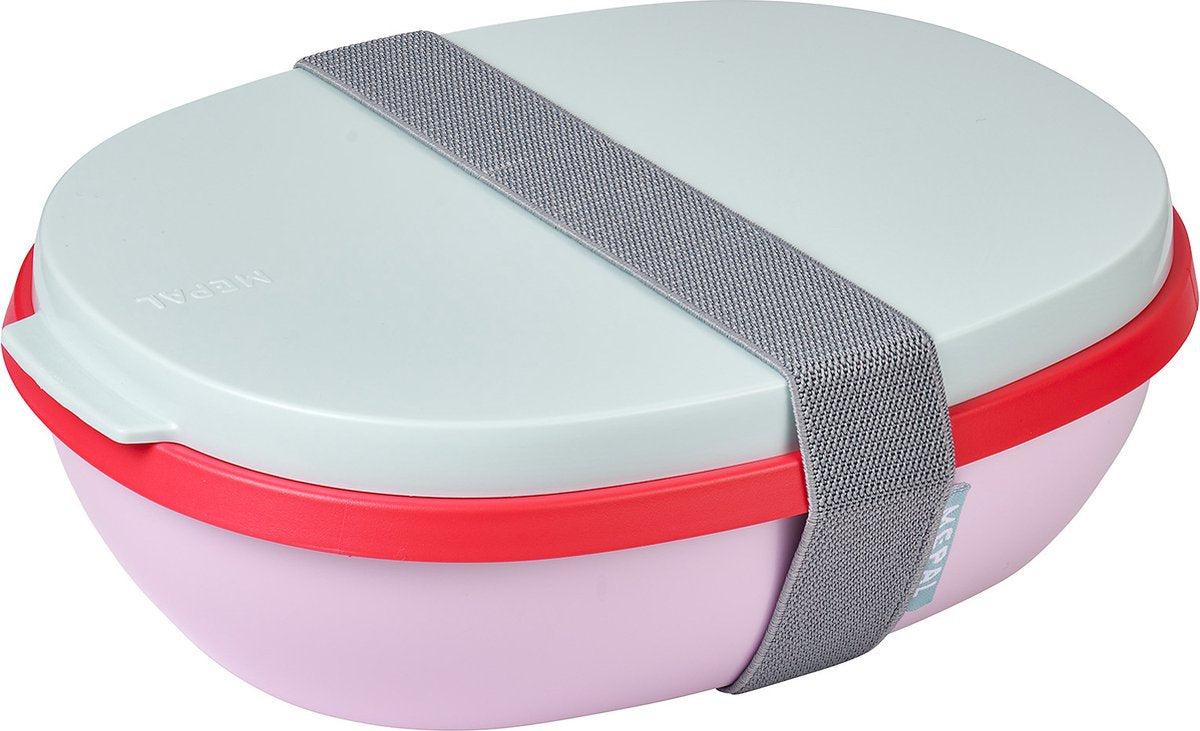  Mepal – Lunchbox Ellipse Duo – Lunchbox Voor Volwassenen En Saladebox To Go– Strawberry Vibe – Magnetronbestendig - Limited Edition