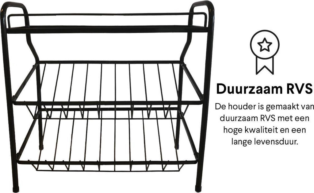  Zindoo Kruidenrek Zwart 3-laags Staand - Specerijen Rek - Kruiden Rek - Duurzaam RVS - Anti Slip Onderzijde - Specerijenstandaard – Keukenorganizer - Spice Rack - Kitchen Rack - Spice Organizer Keukenaccessoire - ZIN-SR05