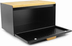  Luxe Broodtrommel Zwart Met Bamboe - Brood Bewaardoos - 36x21x21CM - Rechthoekig