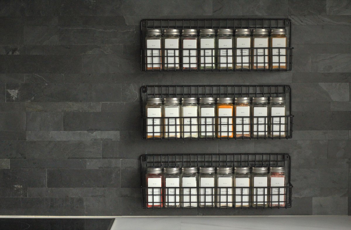  Friendly Kitchen Ophangbaar Kruidenrek - 4 Kruidenrekjes Voor Totaal 32 Kruidenpotjes - Spice Rack - Staal - Zwart