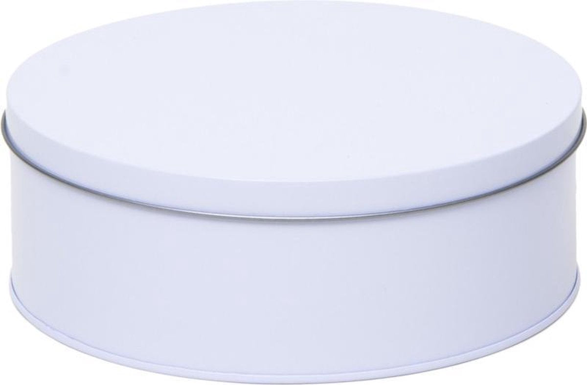 Merkloos Wit Rond Koekblik Opbergblik/bewaarblik 18 Cm - Witte Voorraadblikken/koekblikken - Snoeptrommels/koektrommels