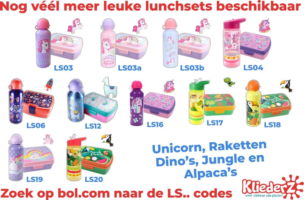  Broodtrommel + Drinkfles Unicorn | Lunchbox Voor Kinderen | Eenhoorn Roze LS03a