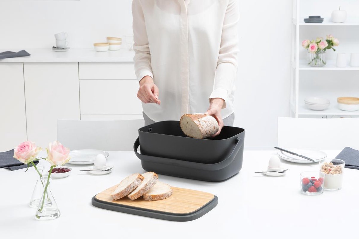 Brabantia Nic Broodtrommel - Met Bamboe Deksel - Dark Grey
