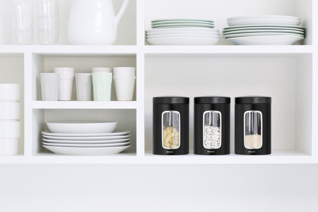  Brabantia Voorraadbussen - 1,4 L - Matt Black - 3 Stuks - Met Venster