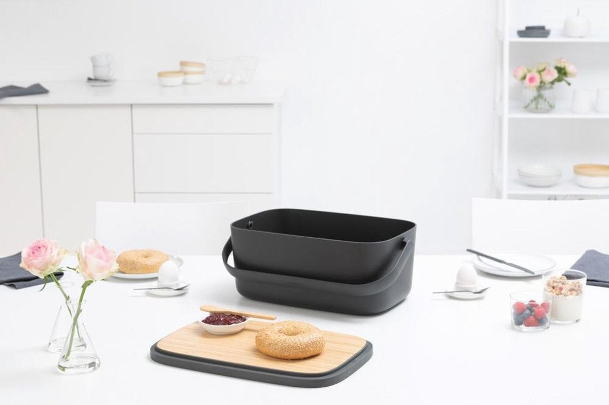  Brabantia Nic Broodtrommel - Met Bamboe Deksel - Dark Grey