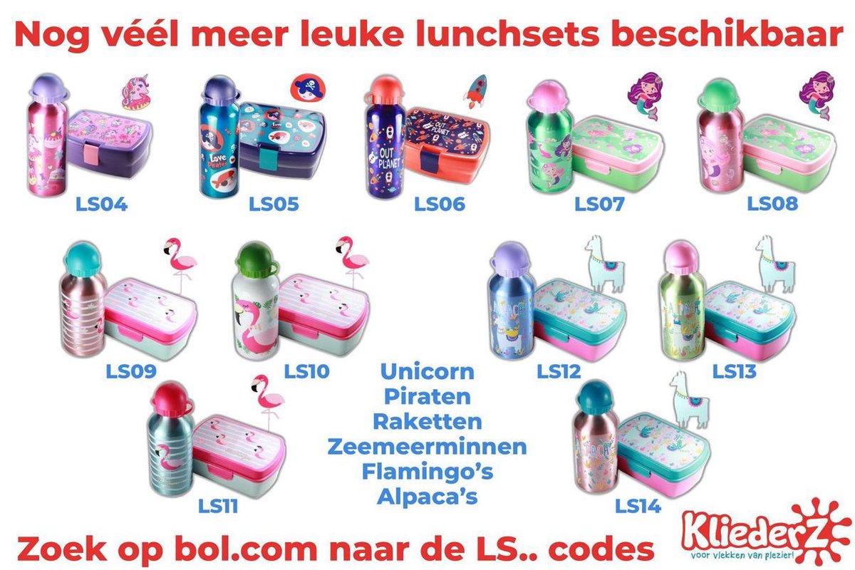  Unicorn Broodtrommel + PET Drinkfles Lichtblauw | Eenhoorn Lunchbox Set Voor Meisjes LS22